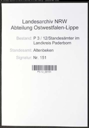 Sterberegister Standesamt Altenbeken