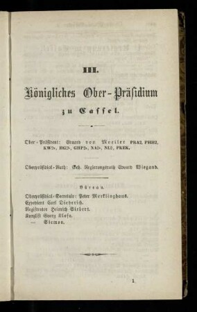 Königliches Ober-Präsidium zu Cassel