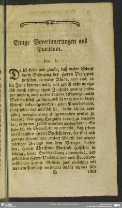 Einige Vorerinnerungen ans Publikum