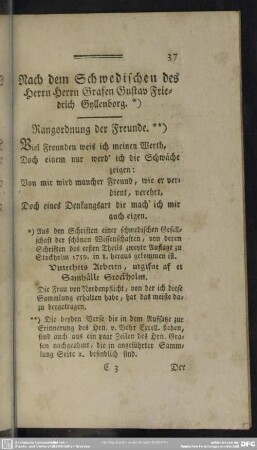 Nach dem Schwedischen des Herrn Herrn Grafen Gustav Friedrich Gyllenborg