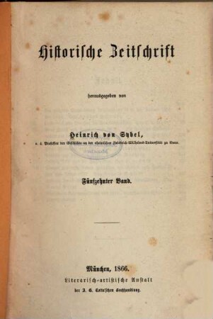 Historische Zeitschrift : HZ. 15. 1866
