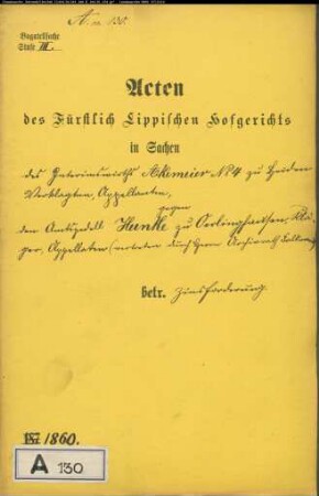 Akemeier Nr. 4 zu Heiden gegen Amtspedell Hunke in Oerlinghausen, vertreten durch Archivrat Falkmann - Zinsforderung
