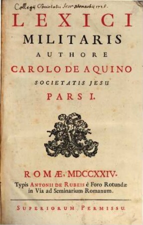 Lexici Militaris, Pars I.
