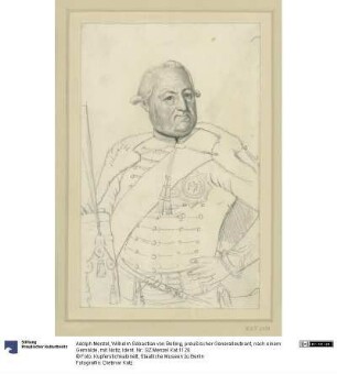 Wilhelm Sebastian von Belling, preußischer Generalleutnant, nach einem Gemälde, mit Notiz
