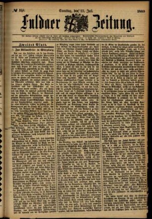 Zweite Ausgabe vom Samstag, den 13. Juli 1889.