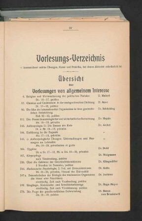 Übersicht über Vorlesungen von allgemeinem Interesse