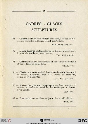 Cadres - Glaces - Sculptures (Nr. 92-101)