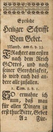 Sprüche heiliger Schrifft Vom Gebet