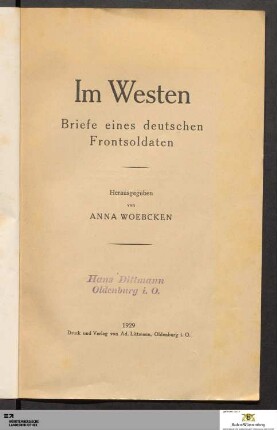 Im Westen : Briefe eines deutschen Frontsoldaten
