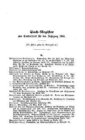Sach-Register zum Centralblatt für den Jahrgang 1866