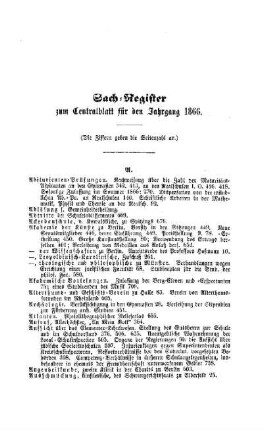 Sach-Register zum Centralblatt für den Jahrgang 1866