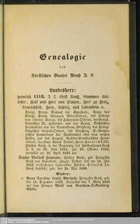 Genealogie des Fürstlichen Hauses Reuß J. L.