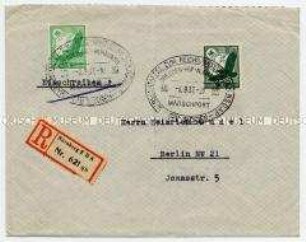 Briefumschlag mit Marken und Sonderstempel "Wasserstaffel zum Reichsparteitag der NSDAP"