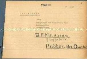 Preisliste über Pflugkörper für Konkurrenzpflüge, Gespannpflüge, Landmaschinen. / P 1932