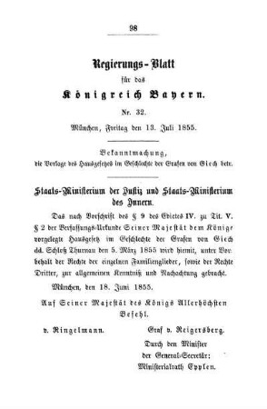 [Veröffentlichung durch die Staatsbehörde.]
