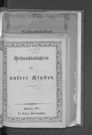 1865: Weihnachtsbüchlein für unsere Kinder