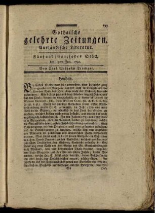 Fünf und zwanzigstes Stück, den 19ten Jun. 1790.