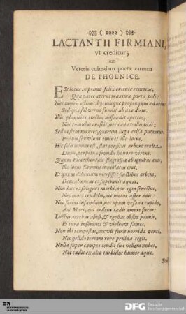 Lactantii Firmiani, vt creditur; siue Veteris cuiusdam poetæ carmen De Phoenice.