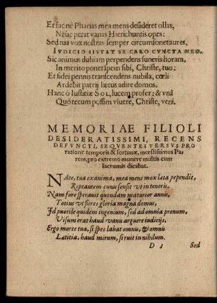 Memoriae Filioli Desideratissimi ...