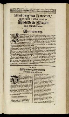 Fortsetzung derer Antworten/ Auff die im I. Theil vorgesetzte Allgemeine Fragen Von denen ketzereyen.
