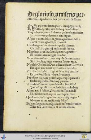 De glorioso pro miseris peccatoribus … - Salve Regina - Pro Reliquiis Aquisgrani conservatis - Ad divum Valentinum presulem Sanctissimum - Ad divum Ivonem advocatum pauperum - De sancto Ivone hymnus - Ad divum laurentium Precatio - Dive Brunonis vite institutio.