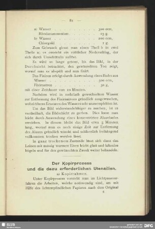 Der Kopirprozess und die dazu erforderlichen Utensilien