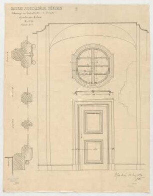 Thiersch, Friedrich von; München; Justizpalast - Ochsenauge in der Zentralhalle 1. OG (Ansicht, Schnitte)