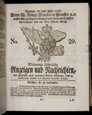 No. 29. Montags, den 19ten Julii, 1756.