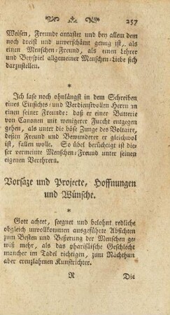 Vorsäze und Projecte, Hoffnungen und Wünsche