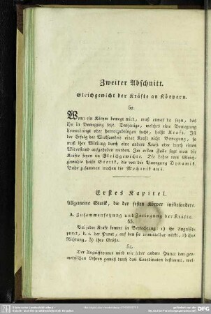 Zweiter Abschnitt. Gleichgewicht der Kräfte an Körpern