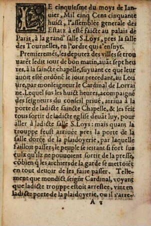 Discours des Etatz, tenus à Paris par le Roy de France, Henry II, au moys de Januier 1558