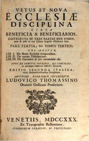 Vetus et nova Ecclesiae Disciplina, 3