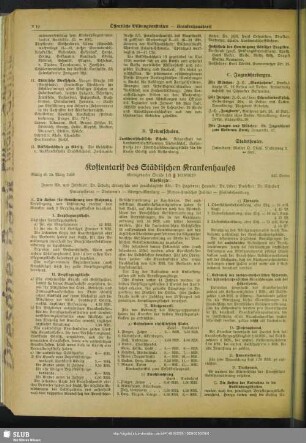 Kostentarif des Städtischen Krankenhauses
