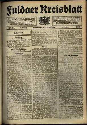Erste Ausgabe vom Samstag, den 22. Oktober 1910.