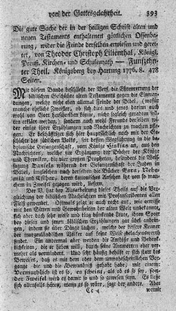 Die gute Sache der in der heiligen Schrift alten und neuen Testaments enthaltenen göttlichen Offenbarung. T.15.