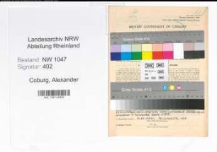 Entnazifizierung Alexander Von Coburg , geb. 19.04.1889 (Polizist)