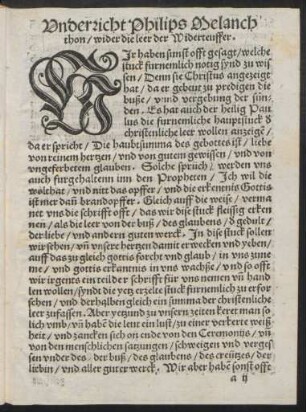 Underricht Philips Melanchthon/ wider die leer der Widerteuffer.