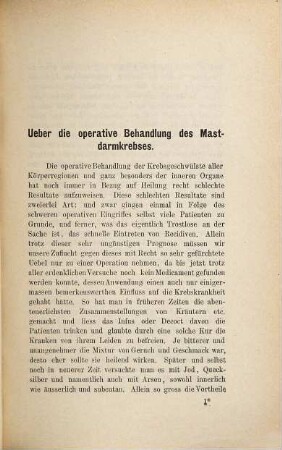 Über die operative Behandlung des Mastdarmkrebses