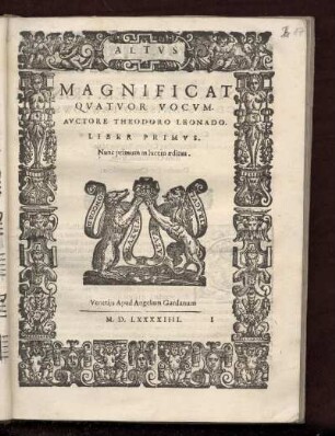 Theodoro Leonardo: Magnificat quatuor vocum... Liber primus. Altus