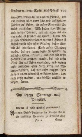 Am letzten Sonntage nach Pfingsten.