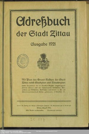 1921: Adreßbuch der Stadt Zittau