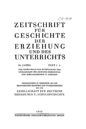 26: Zeitschrift für Geschichte der Erziehung und des Unterrichts - 26.1936