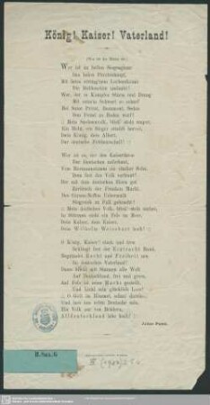 König! Kaiser! Vaterland! : Gedicht