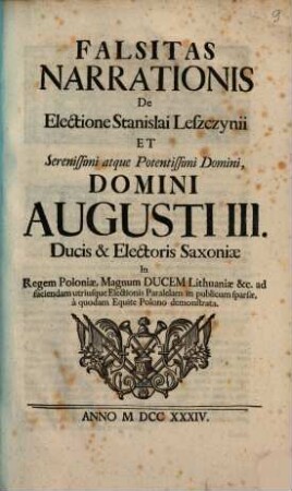 Falsitas narrationis de electione Stanislai Leszczynii