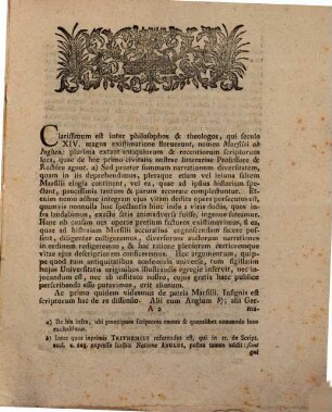 Solennia Legibus sacra ... rite indicunt Rector et Senatus Academiae Heidelbergensis praemissa commentatione historica de Marsilio ab Inghen ...