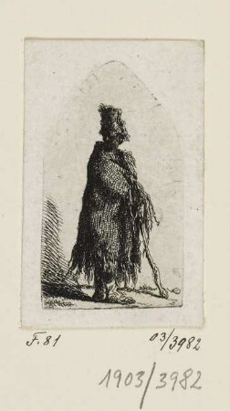 Bettler mit Stab, Mantel und Hut
