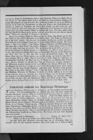 Lutherbriefe während des Augsburger Reichstages