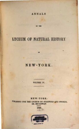 Annals of the Lyceum of Natural History of New York. 4. 1837/48