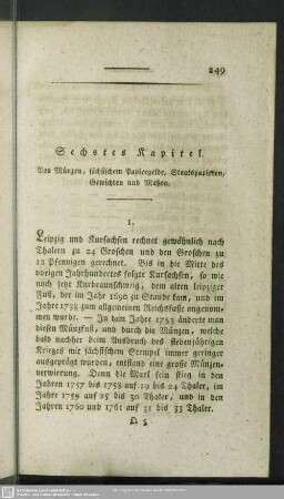 Sechstes Kapitel. Von Münzen, sächsischen Papiergelde, Staatspapieren, Gewichten und Maßen