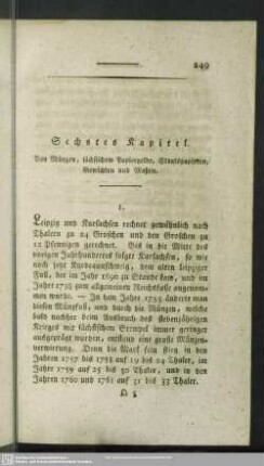 Sechstes Kapitel. Von Münzen, sächsischen Papiergelde, Staatspapieren, Gewichten und Maßen